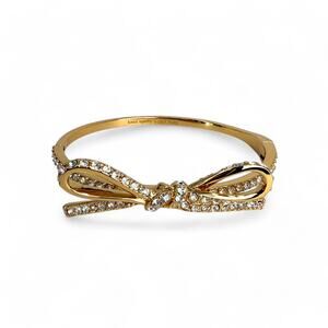 Kate Spade New York Skinny Mini Bow Bangle Bracelet Gold Tone Rhinestone